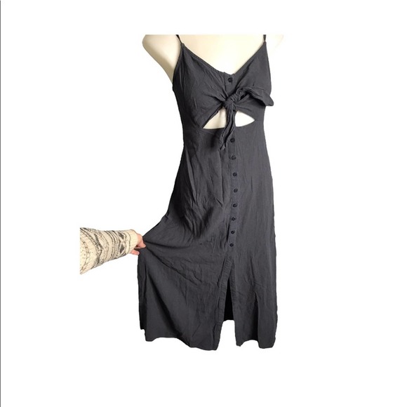 Topshop | Dark Blue Spaghetti Strap Button Down Dress Cut Out self Tie Chest - Picture 3 of 9